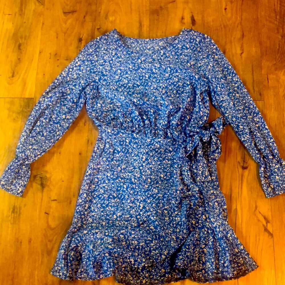 Blue floral wrap dress